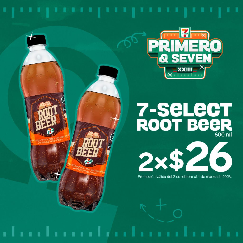 Saborea Root Beer, dos botellas de 600 mililitros por 26 pesos.
